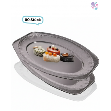 Alu-Platten, Servierplatten, oval, mittel, 60 Stk, 42,6 x 28,5 cm