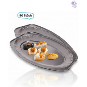 Alu-Platten, Servierplatten, oval, groß, 50 Stk, 54,5 x 36 cm