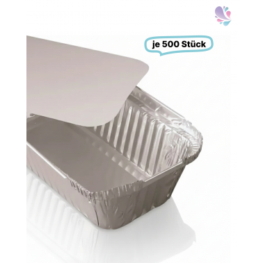 SET: Alu-Schale + Deckel, Menüschale 670ml, mittel, ungeteilt, rechteckig, 500 Stk, 20,1 x 10,9 x 4,9 cm