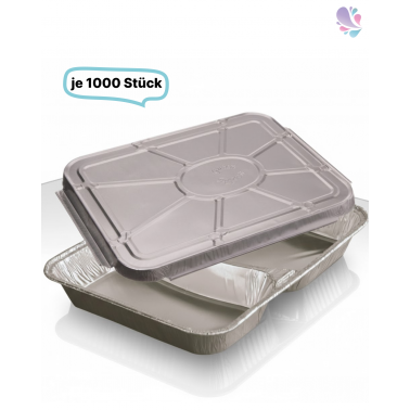 SET: Alu-Schale + Deckel, Menüschale, 760- 930 ml, rechteckig, 1000 Stk, 22,7 x 17,7 x 3 cm, robust, verschiedene Varianten