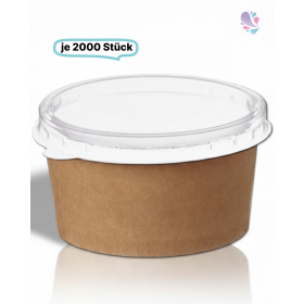 SET: Dressingbecher groß, Becher braun 60ml + Deckel, 2000 Stück, to go, take away, biologisch abbaubar, Kraftpapier+ PE
