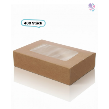 Kartonverpackungen Snackboxen mit Sichtfenster, 480 Stück, 17 x 12 x 5 cm, natur, To Go, Größe 2