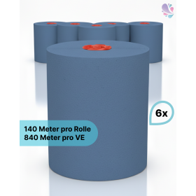 Handtuchrollen "Classico BLAU" 6 Rollen je SET, 2-lagig, 145m je Rolle, 100% Zellstoff, für Blanc Cosmos Handtuchspender