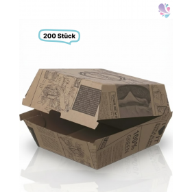 Hamburger-Box Wellpappe, 200 Stück, to go, take away, Newspaper- Designe, recyclebar, verschiedene Größen