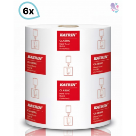 Handtuchrollen KATRIN CENTERFEED Mehrzweckrolle WEIß, 2-lagig, 3000Blatt, 6 Rollen, robust & höchst ergiebig