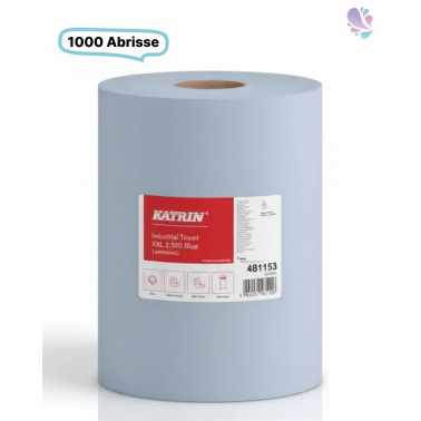 Putzrolle KATRIN Putztuchrollen XXL 500, 2-lagig, blau, 1.000 Abrisse, 2 Rollen, gesamt 1000 m, für den täglichen Bedarf