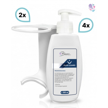 SET: Mini Fix-System - 2x Mini Fix Spender, weiß oder schwarz + Hautschutzcreme, silikonfrei, höchst ergiebig 4x 300 ml