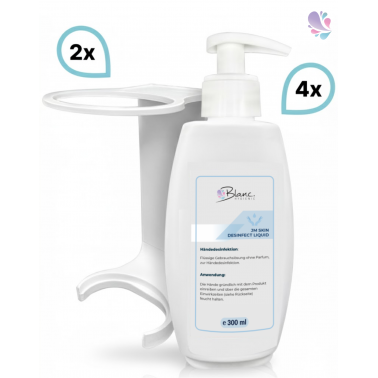SET: Mini Fix-System - 2x Mini Fix Spender, weiß oder schwarz + Hand- & Hautdesinfektion, medizinisch, 4x300 ml