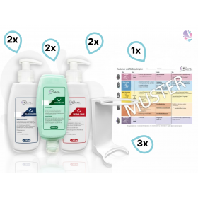 Hautschutzprogramm KOMPLETT-SET, 6x300 ml Flaschen + Wandhalterungen + Hautschutzplan