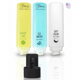 Dusch- und Haarshampoo STARTER- Kit 3x425ml verschied. Düfte mit schwarzer Wandhalterung HOTELSERIE