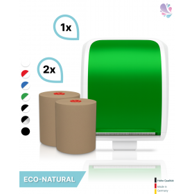 SET: Handtuchrollenspender Autocut, Blanc Cosmos verschied. Farben + 2 Handtuchrollen ECO Natural - PRODUKTSET