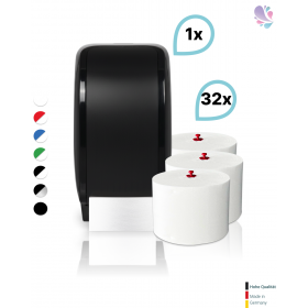 SET: 1x Toilettenpapierspender Doppelrollen Blanc Cosmos verschied. Farben + 32 Toilettenpapierrollen Long Life 3L - PRODUKTSET