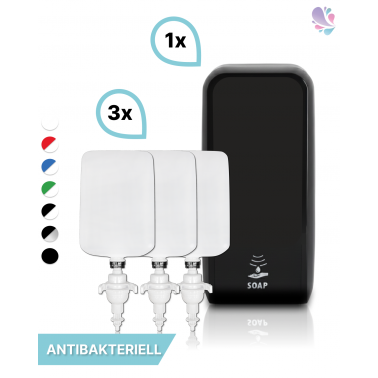 SET: Schaumseifenspender SENSOR, berührungslos Blanc Cosmos versch. Farben+3x 1-Liter Schaumseife antibakteriell - PRODUKTSET