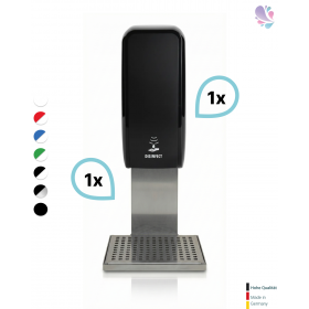 SET: Desinfektionsspender SENSOR, berührungslos Blanc Cosmos versch. Farben+Edelstahlhalterung mit Auffangschale