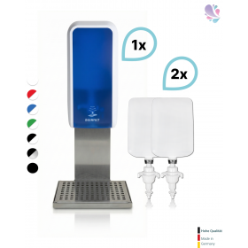 SET: Desinfektionsspender SENSOR Cosmos (berührungslos) +2x1L Händedesinfektion+Edelstahlhalterung mit Auffangschale Wandmontage