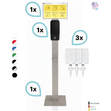 SET: Desinfektionsspender SENSOR Cosmos +Bodenständer Edelstahl +Infotafel +3x 1-Liter Hautdesinfektion +prof. Hygieneplan