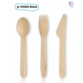 SET: Löffel + Gabel + Messer aus Holz Einwegbesteck, 30.000 Stk, natur, biologisch abbaubar