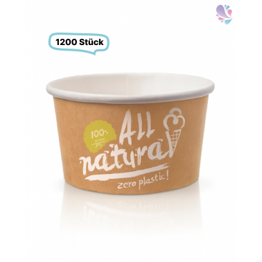 Eisbecher Zero Plastic 230ml, 1.260 Stück, recycelbar, aus natürlichem Papier ohne Kunststoffbeschichtung