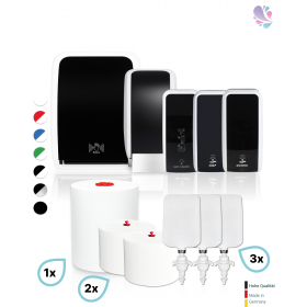 HYGIENE-KOMPLETT-Set SENSOR: Handtuch-, Schaumseifen-, Desinfektions-, Toilettenpapierspender & Sitzreiniger inkl. Füllmittel