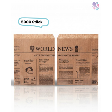 Snackbeutel aus Pergamentpapier im Newspaper-Design, 5000Stück, 15 x 16 cm – fettdicht, To-go-Verpackung, weiß oder braun