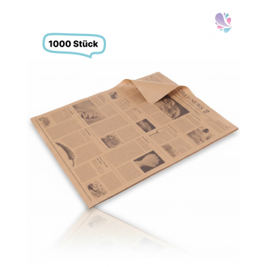 Einschlagpapier aus Pergament-Ersatzpapier im Newspaper-Design 1/4 Bogen 50 x 37,5 cm – fettresistent, nassfest, weiß oder braun