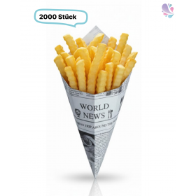 Snack-Spitztüten NEWSPAPER 2.000 Stk, Motiv Zeitungsdruck, Pergament-Ersatzpapier, fettdicht, recyclebar
