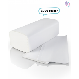 Falthandtuchpapier, 2-lagig, 100% Zellstoff, 3.000 Tücher je SET, weiß, reißfest & saugstark