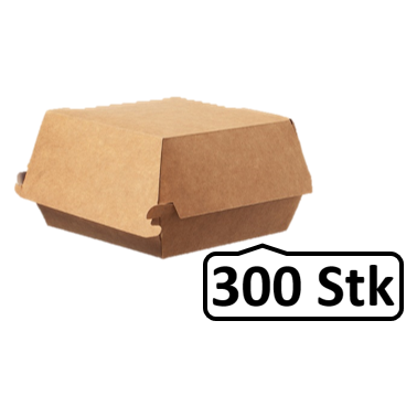 Hamburger-Box klein 300 Stk, to go, take away, biologisch abbaubar, natürliches Design, weiße Innenschicht