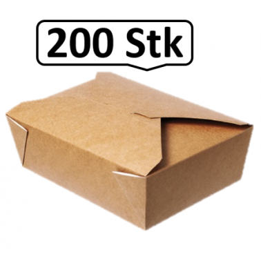 Lunch-Box 1000ml 200 Stk, to go, take away, biologisch abbaubar, natürliches Design, weiße Innenschicht