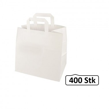 Papiertüten, Papiertaschen, Papiertragetaschen weiß, flacher Henkel 400 Stück, umweltfreundlich