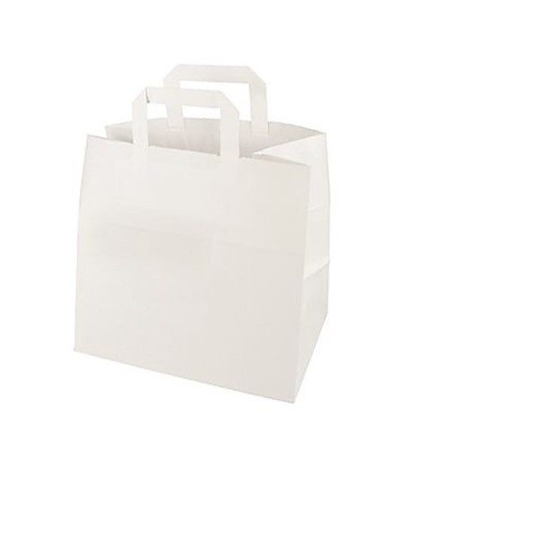 Papiertüten, Papiertaschen, Papiertragetaschen weiß, flacher Henkel 400 Stück, umweltfreundlich
