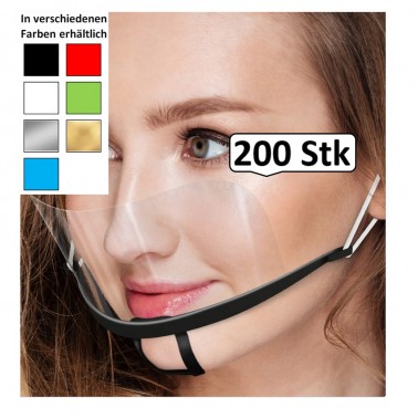 Mund Nasen Schild, Gesichtsschild, Gesichtsvisier, Face Shield farbig, 200 Stk., Mehrweg, optimale Sitz- und Passform