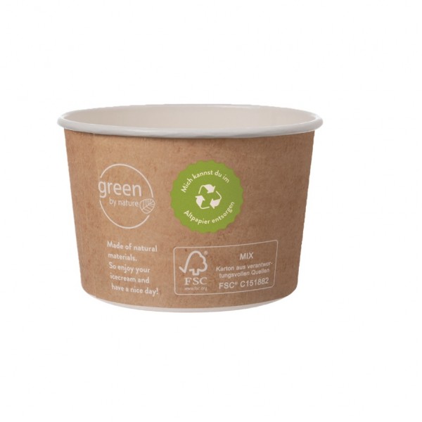 Eisbecher Zero Plastic 230ml, 1.260 Stück, recycelbar, aus natürlichem Papier ohne Kunststoffbeschichtung