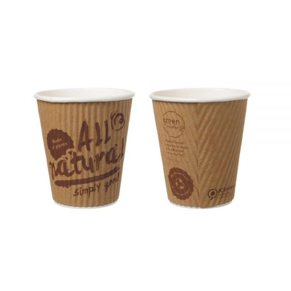 Kaffeebecher geriffelt Pappbecher 8oz, Volumen: 0,20 l, Ø 80 mm, 1.000 Stk