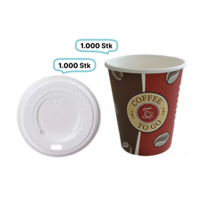 SET: Kaffeebecher mit Deckel 0,20 l, 1.000 Stk, 8oz, Qualitätstrinkbecher