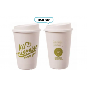 SET: Mehrweg Kaffeebecher mit Deckel 12oz, Volumen: 0,30 l, 350 Stk, Coffee To Go, nachhaltig genießen, Made in Germany