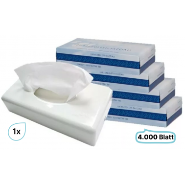 SET: Kosmetiktuchspender FUTURA weiß + 4.000 Kosmetiktücher Premium Softskin, 100% Zellstoff, weich, saugstark, reißfest