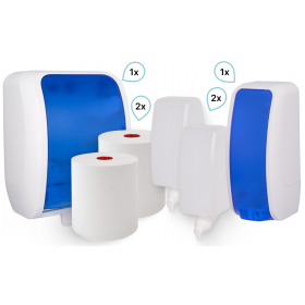 KOMPLETT-SET Waschraum: Handtuchrollenspender AUTOCUT + 2 TAD Handtuchrollen + Schaumseifenspender MANUELL+ 2 Kartuschen